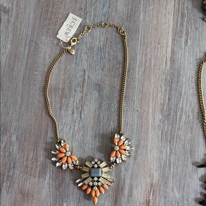 J. Crew Orange and Gold Art Deco Necklace